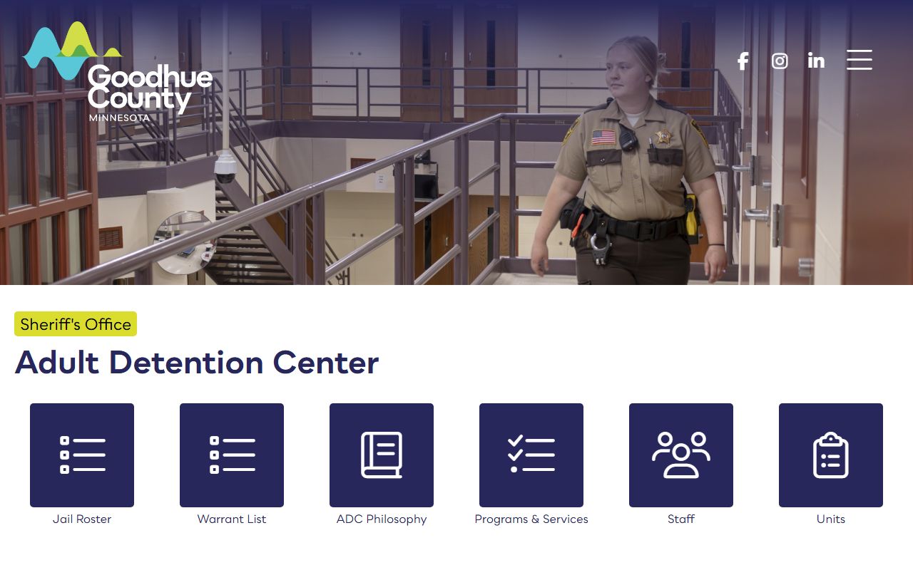 Goodhue County Adult Detention Center page with facility overview and visitation details