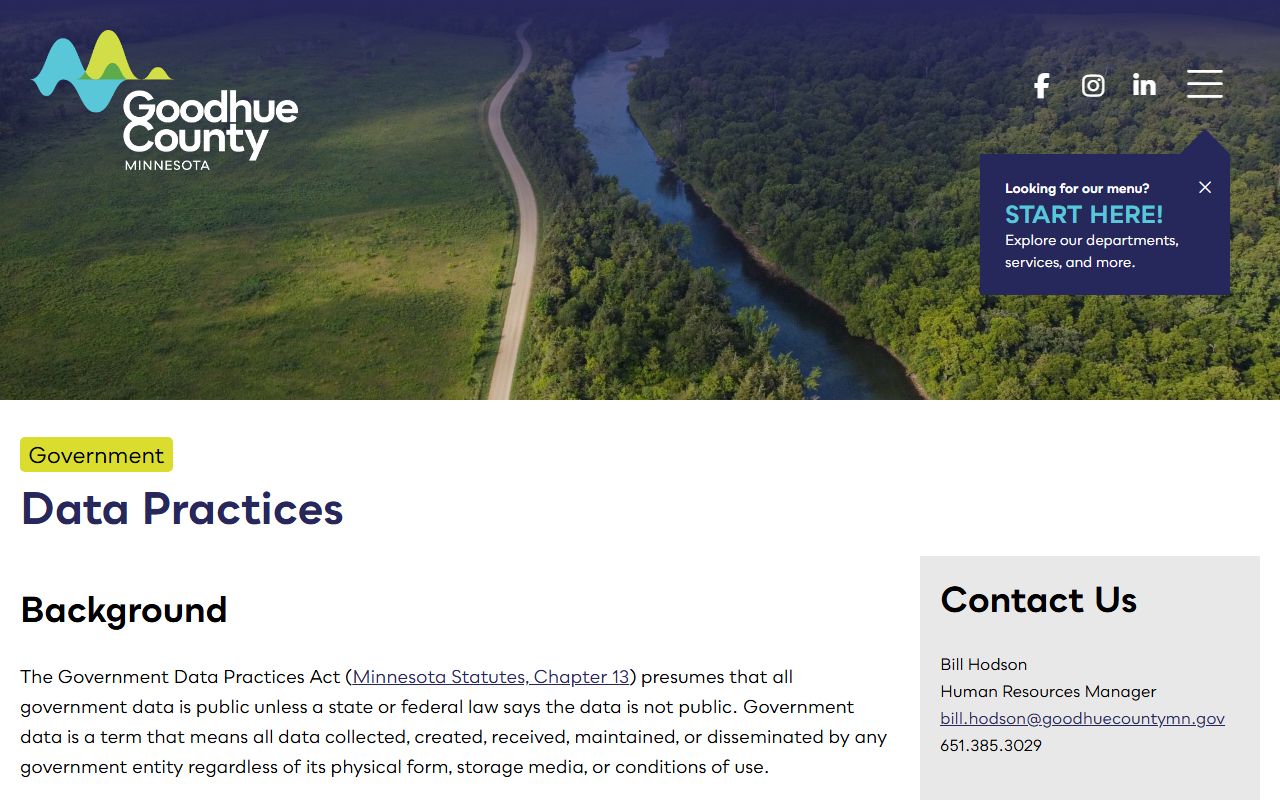 Goodhue County data practices page with public data access and fee information