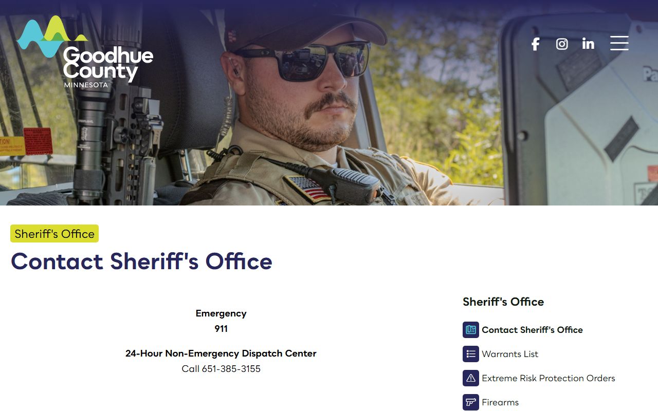 Goodhue County Sheriff's Office contact page