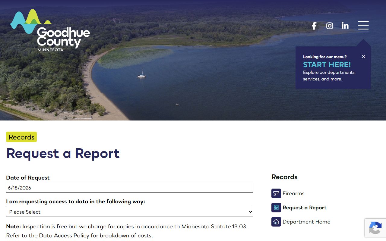 Goodhue County Sheriff's data request form page